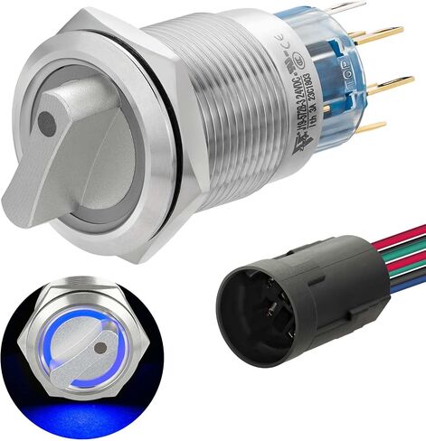 Rotary Switch 19mm in 3 Positions, Blue LED Light 12-24VDC, Lock Selection Switch 250V 2NO (Left Open, Middle Close, Right Open) in Saudi Arabia