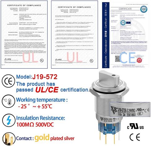 Rotary Switch 19mm in 3 Positions, Blue LED Light 12-24VDC, Lock Selection Switch 250V 2NO (Left Open, Middle Close, Right Open) in Saudi Arabia
