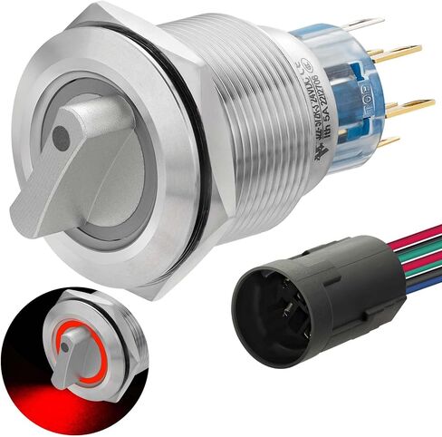Rotary Switch 19mm in 3 Positions, Blue LED Light 12-24VDC, Lock Selection Switch 250V 2NO (Left Open, Middle Close, Right Open) in Saudi Arabia