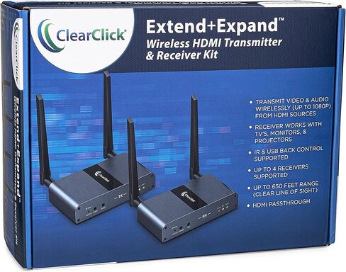 مجموعة جهاز إرسال واستقبال ClearClick Extend+Expand اللاسلكي HDMI - 5 جيجا هرتز، نطاق يصل إلى 650 بوصة، نقل IR وUSB (جهاز إرسال واحد + مجموعة استقبال واحدة، يدعم 4 RX) in Kuwait