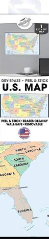 خريطة الولايات المتحدة الأمريكية الجافة القابلة للتقشير واللصق، خريطة حائط أمريكية، 30.48 سم × 45.72 سم، من The Peel People in Kuwait