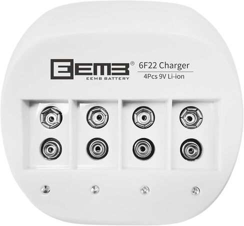 شاحن بطارية ليثيوم أيون EEMB LP 9V قابل لإعادة الشحن لبطاريات ليثيوم أيون 6F22 650 مللي أمبير 9 فولت لإنذار الدخان والكاميرات الرقمية وساعات اللعب (شاحن 4 خليج) in Saudi Arabia