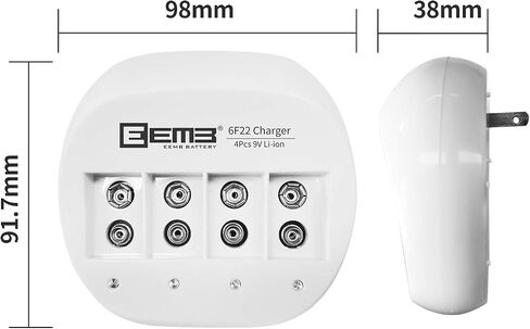 شاحن بطارية ليثيوم أيون EEMB LP 9V قابل لإعادة الشحن لبطاريات ليثيوم أيون 6F22 650 مللي أمبير 9 فولت لإنذار الدخان والكاميرات الرقمية وساعات اللعب (شاحن 4 خليج) in Saudi Arabia