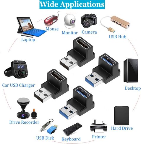 4 حزمة 10 جيجابت في الثانية USB 3.1 ذكر إلى أنثى محول الزاوية اليمنى لأعلى ولأسفل زاوية 90 درجة USB 3.0 موصل يدعم 3A شحن سريع للكمبيوتر، الكمبيوتر الشخصي، سطح المكتب، الكمبيوتر المحمول، محور USB، شاحن USB in Kuwait