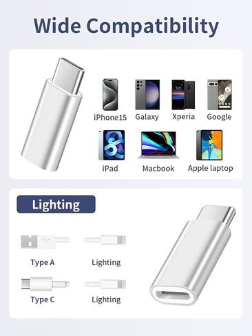 محول HianDier Lighting إلى USB C لمحول iPhone 15، محول إضاءة أنثى إلى USB C ذكر لهاتف iPhone 15 Pro Max Plus وiPad Air وSamsung، يدعم نقل البيانات والشحن، وليس للصوت/OTG، فضي in Kuwait