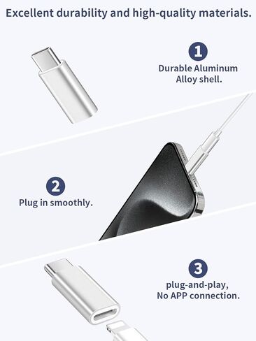 محول HianDier Lighting إلى USB C لمحول iPhone 15، محول إضاءة أنثى إلى USB C ذكر لهاتف iPhone 15 Pro Max Plus وiPad Air وSamsung، يدعم نقل البيانات والشحن، وليس للصوت/OTG، فضي in Kuwait