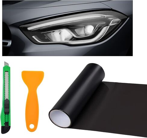 Tint Vinyl Film Sticker Sheet Roll for Car Headlight, 12×48 Inch Auto Taillight Vinyl Wrap Film, Self Adhesive Fog Light Vinyl Film with Squeeze & Cutter, Car Accessories (Light Black) in Saudi Arabia