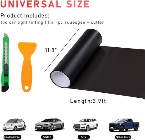 Tint Vinyl Film Sticker Sheet Roll for Car Headlight, 12×48 Inch Auto Taillight Vinyl Wrap Film, Self Adhesive Fog Light Vinyl Film with Squeeze & Cutter, Car Accessories (Light Black) in Saudi Arabia