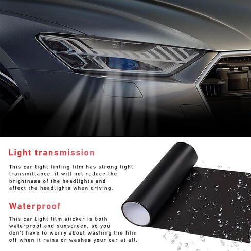 Tint Vinyl Film Sticker Sheet Roll for Car Headlight, 12×48 Inch Auto Taillight Vinyl Wrap Film, Self Adhesive Fog Light Vinyl Film with Squeeze & Cutter, Car Accessories (Light Black) in Saudi Arabia