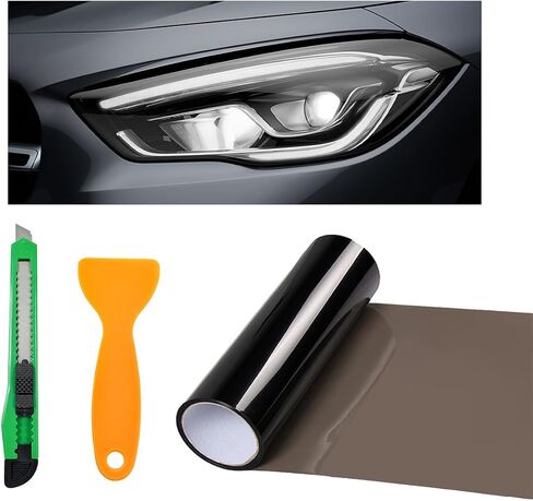 Tint Vinyl Film Sticker Sheet Roll for Car Headlight, 12×48 Inch Auto Taillight Vinyl Wrap Film, Self Adhesive Fog Light Vinyl Film with Squeeze & Cutter, Car Accessories (Light Black) in Saudi Arabia