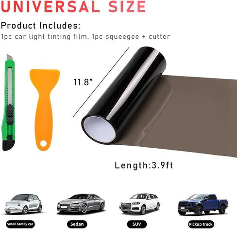 Tint Vinyl Film Sticker Sheet Roll for Car Headlight, 12×48 Inch Auto Taillight Vinyl Wrap Film, Self Adhesive Fog Light Vinyl Film with Squeeze & Cutter, Car Accessories (Light Black) in Saudi Arabia