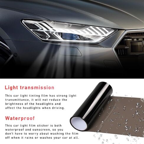 Tint Vinyl Film Sticker Sheet Roll for Car Headlight, 12×48 Inch Auto Taillight Vinyl Wrap Film, Self Adhesive Fog Light Vinyl Film with Squeeze & Cutter, Car Accessories (Light Black) in Saudi Arabia