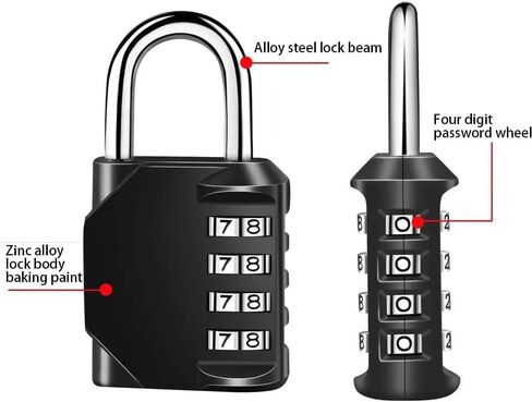 Gym Padlock, 4 Digit Outdoor Waterproof Resettable Combination Padlock for School Gym Locker(1 Pack Black) in Kuwait