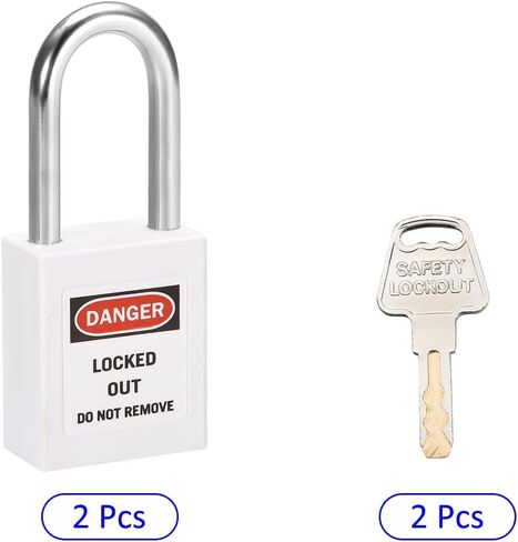 2 Pack Tagout Lockout - Indoor Outdoor Safety Padlock, Keyed Alike & Steel Shackle, Apply to Electricity/Hydraulic/Pneumatic Locks (38mm, White) in Saudi Arabia
