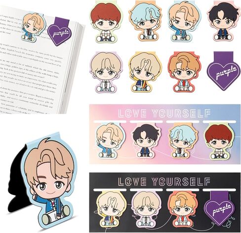 8Pcs BTS Magnetic Bookmarks Korean Kpop Bangtan Boys Group Singer Merchandise Page Markers Book Accessories Music Album Collection Merch Gifts for Army Fans Enthusiasts Reading Lovers Girls in Kuwait