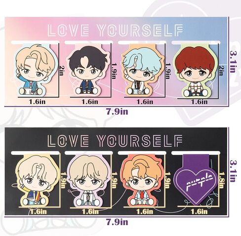 8Pcs BTS Magnetic Bookmarks Korean Kpop Bangtan Boys Group Singer Merchandise Page Markers Book Accessories Music Album Collection Merch Gifts for Army Fans Enthusiasts Reading Lovers Girls in Kuwait