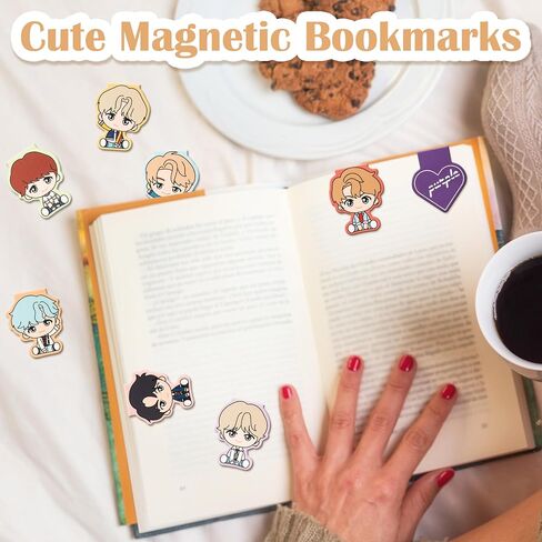 8Pcs BTS Magnetic Bookmarks Korean Kpop Bangtan Boys Group Singer Merchandise Page Markers Book Accessories Music Album Collection Merch Gifts for Army Fans Enthusiasts Reading Lovers Girls in Kuwait