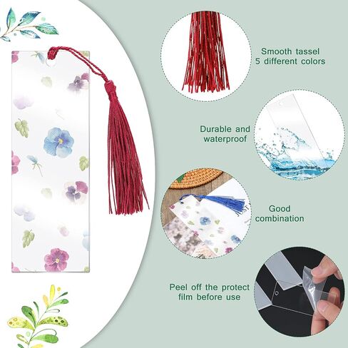 Outus 40 Pieces Blank Acrylic Bookmark Set Craft Clear Acrylic Blank Bookmark with Colorful Bookmark Tassel for Christmas Gift Stocking Stuffers DIY Projects and Present Tag in Saudi Arabia