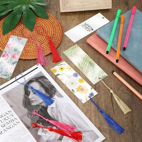 Outus 40 Pieces Blank Acrylic Bookmark Set Craft Clear Acrylic Blank Bookmark with Colorful Bookmark Tassel for Christmas Gift Stocking Stuffers DIY Projects and Present Tag in Saudi Arabia