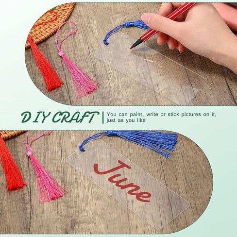 Outus 40 Pieces Blank Acrylic Bookmark Set Craft Clear Acrylic Blank Bookmark with Colorful Bookmark Tassel for Christmas Gift Stocking Stuffers DIY Projects and Present Tag in Saudi Arabia