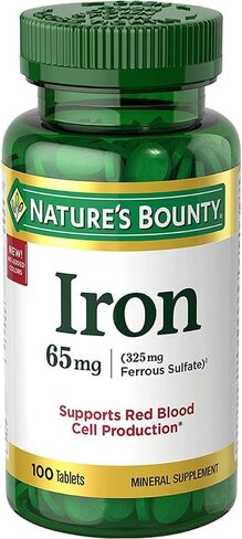 Nature’s Bounty I.Ron 65mg, 325 mg Ferrous Sulfate - Cellular Energy Support - 65mg - 100 Tablets,.. in Saudi Arabia