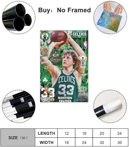BAOGELI Larry Bird Poster Basketball Picture Canvas Poster Wall Art Decor Print Picture Paintings for Living Room Bedroom Decoration Unframe:12x18inch(30x45cm) in Saudi Arabia