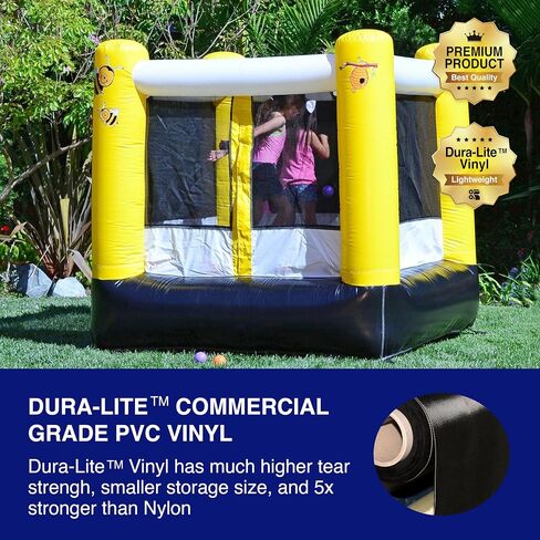 JumpOrange Busy Bee Bounce House قابل للنفخ للأطفال الصغار والأطفال الصغار (مع منفاخ)، طوق كرة السلة، داخلي خارجي، خفيف الوزن، حفلة عيد ميلاد، منزل نطاط in Kuwait
