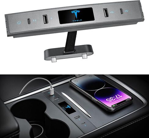 محطة إرساء متعددة المنافذ لطراز Tesla 3/Y، محول شحن سريع لملحقات Tesla Model 3 Model Y 2022 2021 USB C Hub لوحدة التحكم المركزية لداخلية Tesla in Kuwait