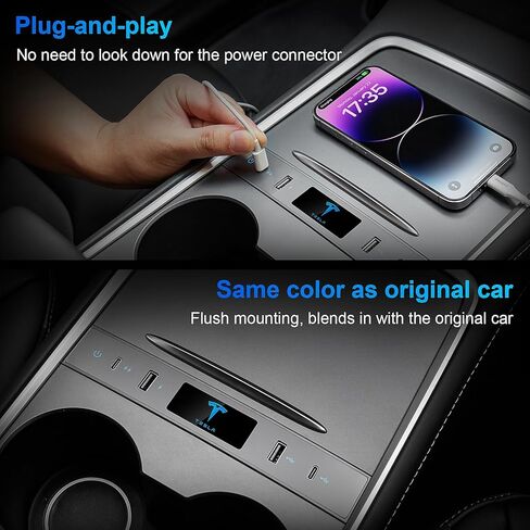 محطة إرساء متعددة المنافذ لطراز Tesla 3/Y، محول شحن سريع لملحقات Tesla Model 3 Model Y 2022 2021 USB C Hub لوحدة التحكم المركزية لداخلية Tesla in Kuwait