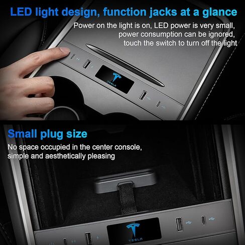 محطة إرساء متعددة المنافذ لطراز Tesla 3/Y، محول شحن سريع لملحقات Tesla Model 3 Model Y 2022 2021 USB C Hub لوحدة التحكم المركزية لداخلية Tesla in Kuwait