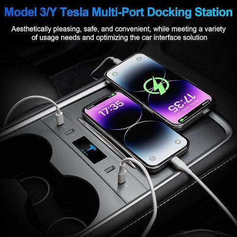 محطة إرساء متعددة المنافذ لطراز Tesla 3/Y، محول شحن سريع لملحقات Tesla Model 3 Model Y 2022 2021 USB C Hub لوحدة التحكم المركزية لداخلية Tesla in Kuwait