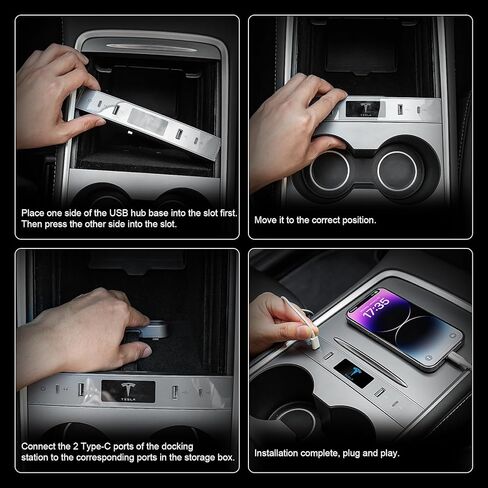 محطة إرساء متعددة المنافذ لطراز Tesla 3/Y، محول شحن سريع لملحقات Tesla Model 3 Model Y 2022 2021 USB C Hub لوحدة التحكم المركزية لداخلية Tesla in Kuwait