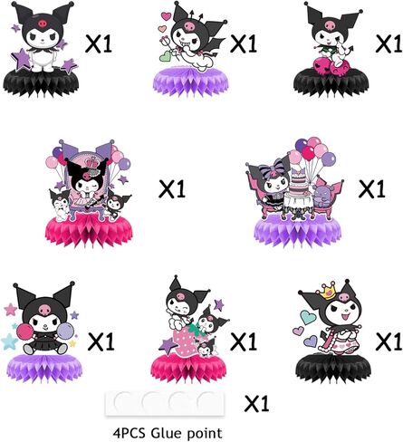 8 قطع مركزية على شكل قرص العسل من كيتي، زينة لحفلات عيد ميلاد كيتي، ديكورات الطاولة موضوع ثلاثي الأبعاد in Kuwait