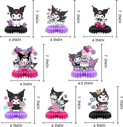 8 قطع مركزية على شكل قرص العسل من كيتي، زينة لحفلات عيد ميلاد كيتي، ديكورات الطاولة موضوع ثلاثي الأبعاد in Kuwait