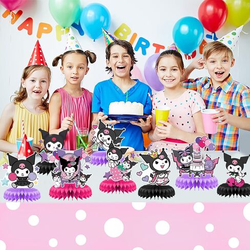 8 قطع مركزية على شكل قرص العسل من كيتي، زينة لحفلات عيد ميلاد كيتي، ديكورات الطاولة موضوع ثلاثي الأبعاد in Kuwait