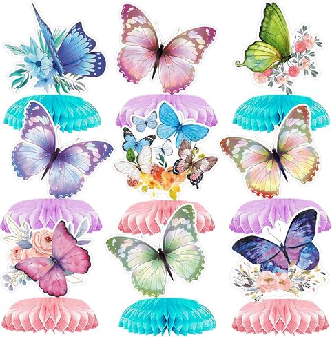 Honeycomb Decorations Tabletop,9 Pcs Butterfly Birthday Party Centerpieces Supplies,Birthday Party Supplies for women,girls Party Favor, kids party Decorations Tabletop,wedding Decorations in Saudi Arabia