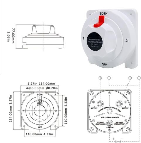 مفتاح البطارية البحرية مفتاح جهاز انتقاء 12-32 فولت تيار مستمر 175AMP أربعة موقف مفتاح جهاز انتقاء البطارية مع كلا الموقف مفتاح البطارية in Kuwait