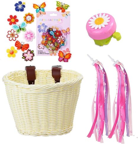Bike Basket Bell Tassel Streamer Set for Girls, Bicycle 4Pcs/Set Decoration Accessories (Basket + Bell + Streamer + Wheel Spoke) in Saudi Arabia