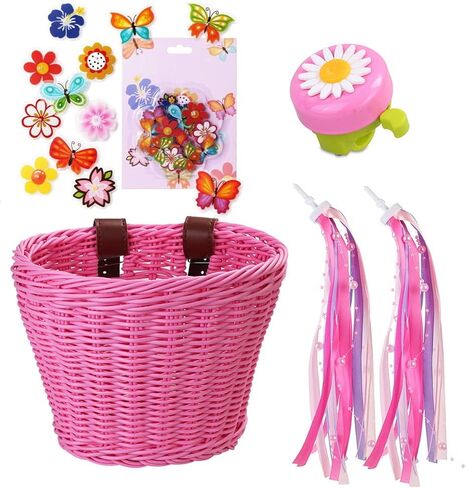 Bike Basket Bell Tassel Streamer Set for Girls, Bicycle 4Pcs/Set Decoration Accessories (Basket + Bell + Streamer + Wheel Spoke) in Saudi Arabia