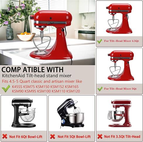 Stainless Steel Paddle Attachment for Kitchenaid Mixer, Replacement Kitchenaid Paddle Attachment, Fits Tilt-Head Stand Mixer Bowls for 4.5-5 Quart Bowls, Dishwasher Safe in Saudi Arabia
