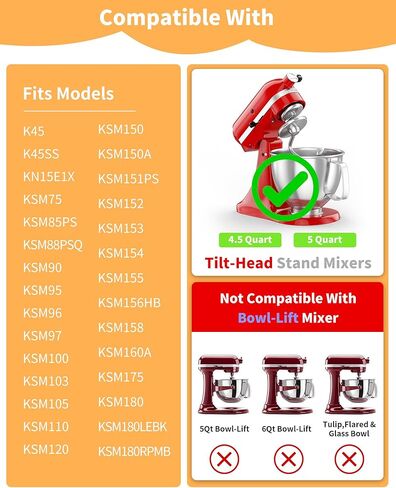 خطاف العجين من الفولاذ المقاوم للصدأ WUKUR متوافق مع KitchenAid 4.5Qt-5Qt وخلاطات حامل إمالة الرأس، مقاومة للصدأ وغسالة الأطباق، عجن للخبز والبيتزا والمعكرونة ومرفق خطاف الكوكيز in Kuwait