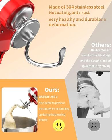 خطاف العجين من الفولاذ المقاوم للصدأ WUKUR متوافق مع KitchenAid 4.5Qt-5Qt وخلاطات حامل إمالة الرأس، مقاومة للصدأ وغسالة الأطباق، عجن للخبز والبيتزا والمعكرونة ومرفق خطاف الكوكيز in Kuwait
