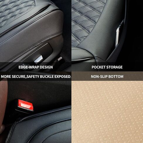 2 Pack Car Seat Covers Luxury Bottom Seat Cover,Front,Fully Wrapped with Storage Pocket,Waterproof and Anti-Slip,Fit 95% Vehicles（Beige） in Saudi Arabia