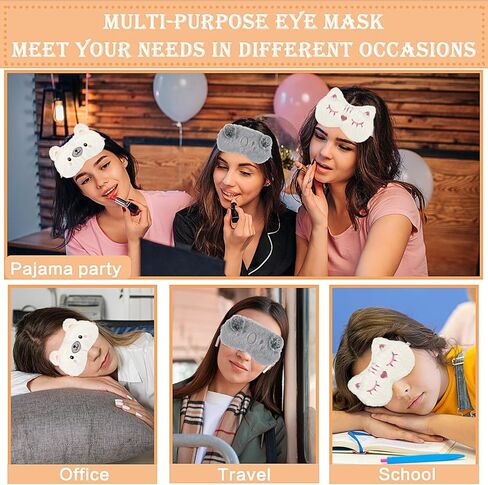 3 قطع قناع نوم للأطفال، مجموعة قناع عين قطيفة لطيف للفتيات، تصميم حيوان مضحك، غطاء عين للنوم، أقنعة نوم ناعمة قابلة للتعديل للنساء والأطفال والبالغين، لوازم حفلات السفر بيجامة in Kuwait