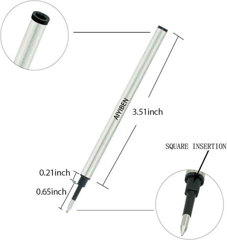 4.37 inch Rollerball Pen Refills, Roller Ball Fine Point 0.5mm, Black Ink Refill Pack of Replaceable Pen Refills Medium Point (6 Pack) in Saudi Arabia