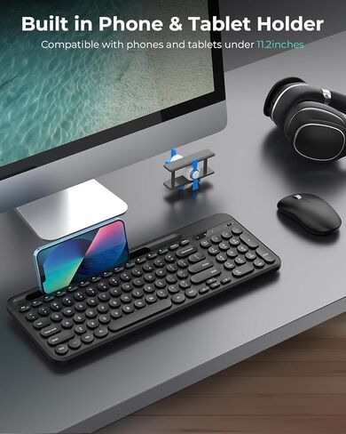 مجموعة لوحة مفاتيح وماوس لاسلكية من cimetech، لوحة مفاتيح كمبيوتر هادئة 2.4 جيجا مع حامل هاتف لوحي، ماوس بصري صامت، وظيفة توفير الطاقة التلقائية، للكمبيوتر المحمول Windows Mac in Kuwait