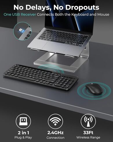 مجموعة لوحة مفاتيح وماوس لاسلكية من cimetech، لوحة مفاتيح كمبيوتر هادئة 2.4 جيجا مع حامل هاتف لوحي، ماوس بصري صامت، وظيفة توفير الطاقة التلقائية، للكمبيوتر المحمول Windows Mac in Kuwait