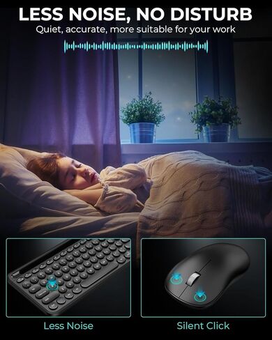 مجموعة لوحة مفاتيح وماوس لاسلكية من cimetech، لوحة مفاتيح كمبيوتر هادئة 2.4 جيجا مع حامل هاتف لوحي، ماوس بصري صامت، وظيفة توفير الطاقة التلقائية، للكمبيوتر المحمول Windows Mac in Kuwait