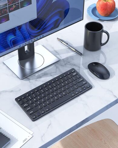 seenda Wireless Keyboard and Mouse Combo, Compact Small Keyboard Mouse Set with 2.4G USB Receiver, Slim Portable Keyboard and Silent Wireless Mouse for Laptop, Computer, Desktop, PC, Windows, Black in Saudi Arabia