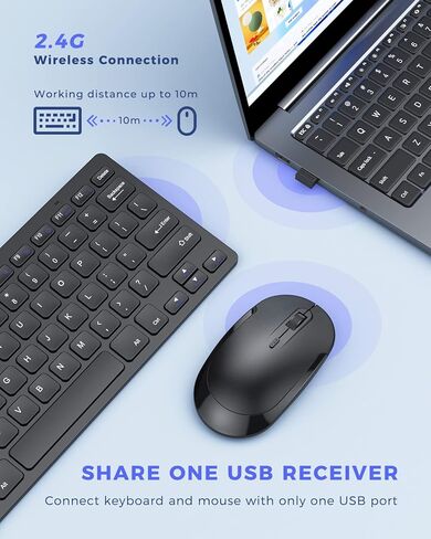 seenda Wireless Keyboard and Mouse Combo, Compact Small Keyboard Mouse Set with 2.4G USB Receiver, Slim Portable Keyboard and Silent Wireless Mouse for Laptop, Computer, Desktop, PC, Windows, Black in Saudi Arabia